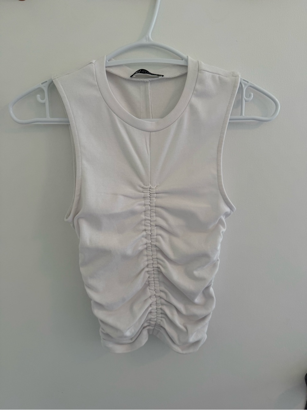Zara White Ruched Sleeveless Tank